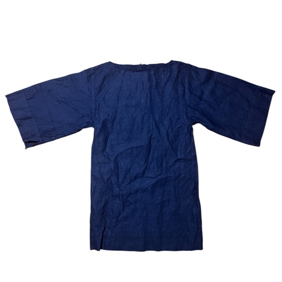 Banana Republic 100% Linen Boat Neck Midi Bishop Sleeve Royal Blue Spring Dress - Picture 2 of 8